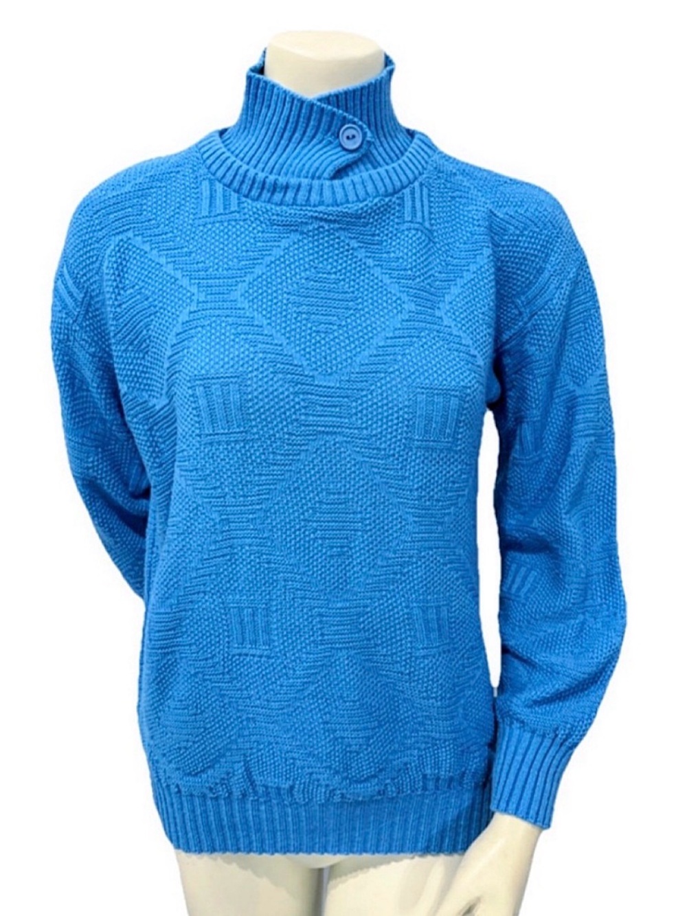 Vintage Keneth Too! Blue Knit Mock Neck Sweater Made in USA M - Picture 2 of 9